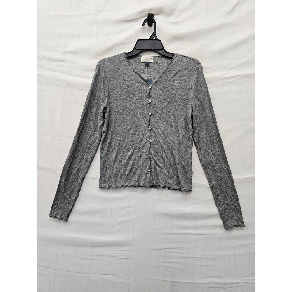 Universal Thread Womens Ribbed Lettuce Edge Cardigan Gray Rayon Size Medium